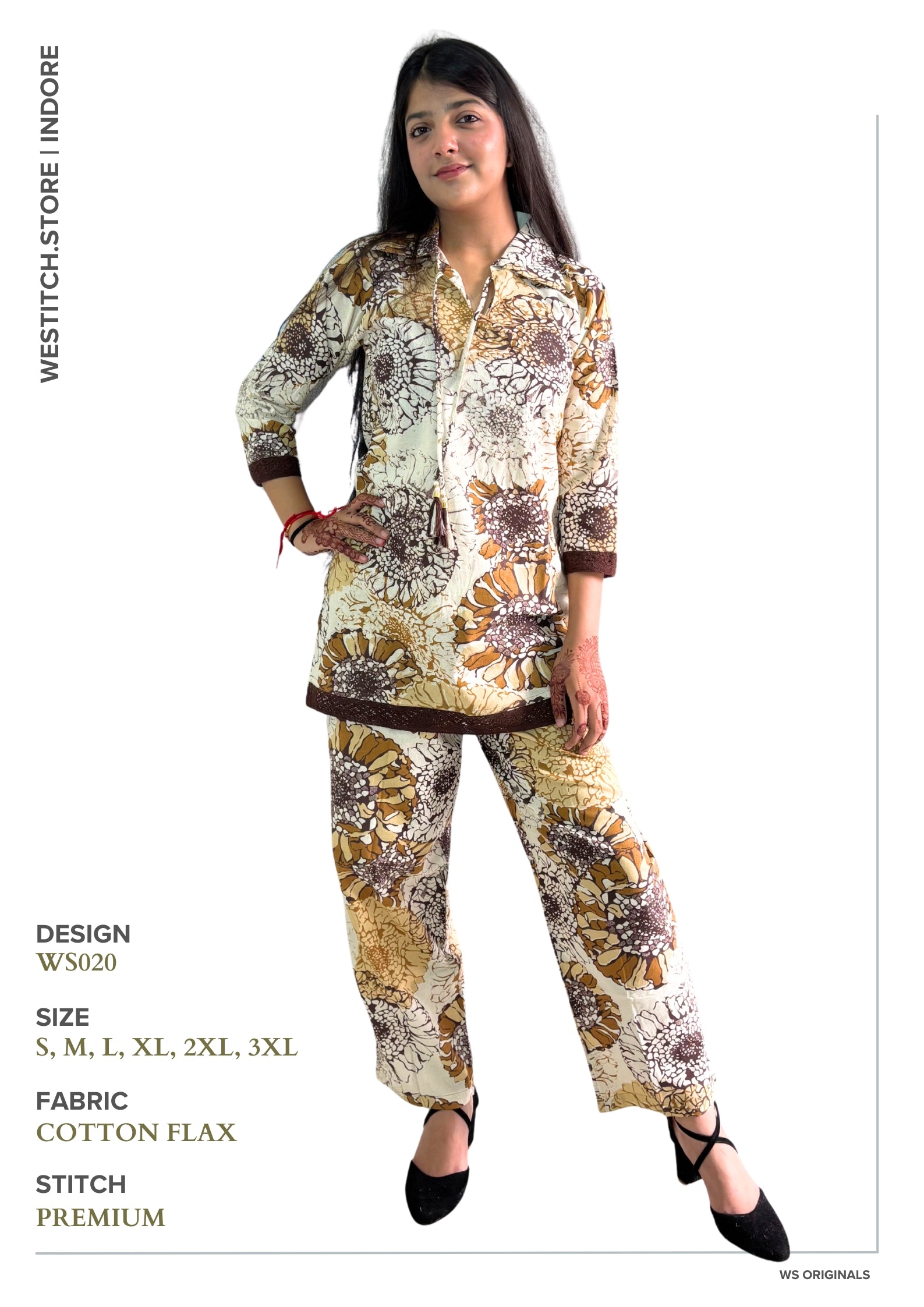 Beige-Brown Kurti-Set
